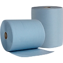 Papier de nettoyage BASIC-LINE, 3 couches, gaufré en volume &amp; encollé entre les feuilles, dimensions des chiffons env. 380 x 360 mm, bleu, 2 rouleaux de 500 chiffons chacun