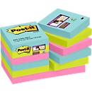 Papillons adhésifs POST-IT Super Sticky Notes Cosmic 622-12SS-COS, 48 x 48 mm, repositionnables, emballés sans cellophane, couleur, 12 x 90 feuilles