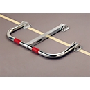 Parksperre Mottez B307C, klappbar, abschließbar, automatische Verriegelung, mit 2 roten Markierungsbändern, Bodenmontage, Stahrohr, silber-rot