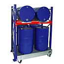Estantería para barriles BAUER 3010, chapa de acero, Estantería base, Cubeta colectora con rejilla 200 l, 2 niveles, An 1510 x P 800 x Al 2500 mm