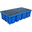PE-Auffangwanne, für 2 IBC/KTC Tanks oder bis zu 8 Fässer, 1100 l, 4-seitig unterfahrbar, abnehmbarer Rost, blau