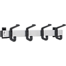 Perchero de pared - perfil de aluminio anodizado plata mate, soportes con revestimiento epoxi negro (RAL 9005), ganchos de plástico negro, 4 perchas para sombreros y 4 para abrigos, dimensiones Al 90 × An 400 × Pr 120 mm