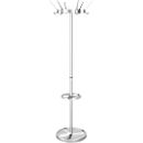 Perchero Kerkmann Public, 18 ganchos, paragüero, corona giratoria, Al 1760 x Ø 500 mm, acero, aluminio plata