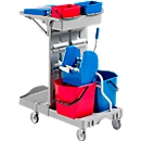 Poly II cleaning trolley, 2 x 4 l buckets, 2 x 15 l buckets, mop press and pole holder
