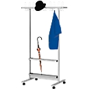 Portant mobile, l. 1060 x H 1700 mm, avec 20 crochets pour manteaux et 10 pour chapeaux