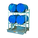 Support de fûts type 800 variante 2 CEMO, avec bac de rétention en PRV et support de fûts, L 1410 x l 1280 x H 1620 mm