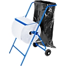 Porte-rouleau de papier mobile, pour rouleau de 400 mm de large, bord d'arrachage et support pour sacs à déchets jusqu'à 120 l, L 550 x P 700 x H 900 mm