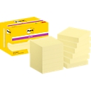 POST-IT Haftnotizen Super Sticky Notes 622-12SSCY, 51 x 51 mm, wiederablösbar, cellophanfrei verpackt, kanariengelb, 12 x 90 Blatt