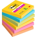 POST-IT Haftnotizen Super Sticky Notes Carnival 654-6SS-CARN, 76 x 76 mm, wiederablösbar, cellophanfrei verpackt, farbig, 6 x 90 Blatt
