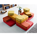 Poufs modulables carrés TAPA,  avec mécanisme pivotant, l. 900 x P 900 x H 620 mm, révêtement de laine vierge, rouge/jaune, set de 4 pièces