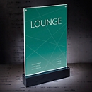 Premium table sign holder A4: stylish design, dimensions 221 x 341 x 46 mm