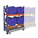 Support de fûts BAUER 3000, support de base, bac de rétention 200 l, 2 niveaux, L 1510 x P 800 x H 2000 mm