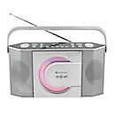 Radio FM Soundmaster® RCD1755SI, CD/CD-R/CD-RW/CD-MP3, 5 boutons de station et 10 présélections, poignée de transport, fonctionnement sur secteur et sur batterie, argenté