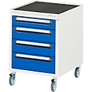 Rau Caisson à roulettes pour bureaux réglables en hauteur Jerry, Tom, série E, 4 tiroirs, L 480 x P 600 x H 690 mm, gris clair/bleu gentiane