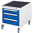 Rau roll container for height-adjustable work tables Jerry, Tom, Series E and Adlatus, 3 drawers, W 480 x D 600 x H 540 mm, light gray/enzian blue