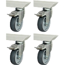 Rau Rollensatz für höhenverstellbare Arbeitstische Adlatus 150, 4 Lenkrollen mit Feststeller, Ø 100 mm, H 135 mm, TPR, grau