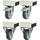 Rau Rollensatz für höhenverstellbare Arbeitstische Adlatus 300/600, 2 Bock- und Lenkrollen mit Feststeller, Ø 100 mm, H 125 mm, TPR, grau