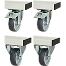 Rau Rollensatz für höhenverstellbare Arbeitstische Adlatus 300/600, 4 Lenkrollen mit Feststeller, Ø 100 mm, H 125 mm, TPR, grau