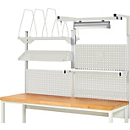 Rau System-Aufbau Komplettset 06, Breite 2000 mm, 4 Systemstützen, 3 Lochplatten, Metallablage, Halteschiene, Kartonagenmagazin, lichtgrau/lichtgrau