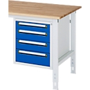 Rau underframe container for height-adjustable work tables Jerry, Tom, Series E, Adlatus, 4 drawers, W 480 x D 600 x H 545 mm, light gray/enzian blue