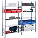 Rayonnage à emboîter FBR 2200, rayonnage complet 2,08 m, 1 module de base et 1 module d’extension avec 10 tablettes, H 2013 x l. 2080 x P 600 mm