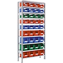 Rayonnage à emboîter R 3000, l. 1055 x P 400 x H 2278 mm, 1 rayonnage de base, 10 étagères et 36 bacs à bec en polyéthylène