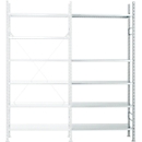 Rayonnage à emboîter R 3000, Rayonnage complet 5,155 m, 1 module de base et 4 modules d’extension avec 25 étagères, laqué, H. 2278 x l. 5155 x P 300 mm