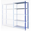 Rayonnage à emboîter - universel - module d'extension - l. 1250 x P 400 x H 2000 mm - 5 étagères - capacité de charge par étagère 200 kg - bleu ciel RAL 5015
