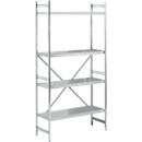 Rayonnage de base, l. 900 x P 400 x H 2000 mm, étagères pleines, acier inoxydable  