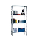Rayonnage emboîtable modulaire, rayonnage de base, 4 tablettes réglables, L 800 x P 300 x H 1500 mm, acier galvanisé, argenté