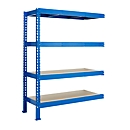 Rayonnage longue portée - module d'extension - l. 1525 x P 600 x H 2000 mm - 4 étagères - capacité de charge par étagère 500 kg - laqué époxy - bleu ciel RAL 5015