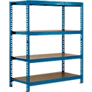 Rayonnage longue portée - module de base - l. 1600 x P 800 x H 2000 mm - 4 étagères - capacité de charge par étagère 500 kg - laqué époxy - bleu ciel RAL 5015