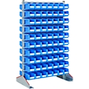 Rayonnage pour bacs à bec à deux côtés, l. 1130 x P 700 x H 1885 mm, 140 x 3 L, bleu