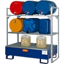 Rayonnage pour fûts Modèle 360 CEMO, avec bac de rétention en acier de 150 I et support de fûts, pour 6 x 60 I ou petits récipients, L 1320 x l 800 x H 1300 mm