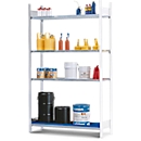 Rayonnage supplémentaire REG 1364 pour le rayonnage pour produits dangereux asecos REG 1372, L 1310 x P 640 x H 2000 mm, avec bac de rétention de 40 l et 3 étagères en treillis métallique