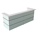 Reception desk U-shape Atlantis, white, glass front & melamine resin top