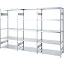 Regalkombination ORDO Industry, 1 Grundregal + 2 Anbauregale, 15 Fachböden, modular, Fachlast 140 kg, Feldlast 1200 kg, B 3080 x T 535 x H 2000 mm, verzinkt