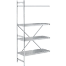 Regalsystem, Anbauregal, Edelstahl, gelochter Boden, H 2000 x B 875 x T 500 mm