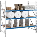 Regalsystem WR 600, Grundfeld, Traverse blau, mit 4 Ebenen, 3000 x 1500 x 1050 mm