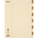 Register Biella, für DIN A4, 12-teilig, numerisch 1-12, blanko Taben, 4-fach Lochung, Indexdruck, L 297 x B 225 mm, Recyclingkarton, beige