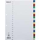 Register Biella,für DIN A4, 20-teilig, numerisch 1-20, farbige blanko Taben, 4-fach-Lochung, Indexdruck, L 297 x B 225 mm, Polypropylen, grau