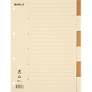 Register Biella, für DIN A4, 6-teilig, numerisch 1-6, blanko Taben, 4-fach Lochung, Indexdruck, L 297 x B 225 mm, Karton, beige