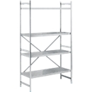 Rekkensysteem, basisrek, roestvrij staal, geperforeerde bodem, H 2000 x B 1200 x D 500 mm