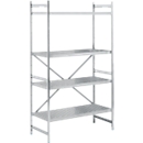 Rekkensysteem, basisrek, roestvrij staal, geperforeerde bodem, H 2000 x B 1200 x D 600 mm