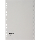 Répertoire Biella, pour DIN A4, 10 pièces, numérique 1-10, onglets numérotés, perforation universelle, impression index, L 297 x l 225 mm, polypropylène, gris