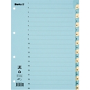 Répertoire Biella, pour DIN A4, 20 pièces, numérique 1-20, onglets renforcés, perforation 4 trous, impression index, L 297 x l 225 mm, carton, bleu