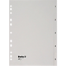 Répertoire Biella, pour DIN A4, 5 parties, numérique 1-5, onglets vierges, perforation universelle, impression index, L 297 x l 225 mm, polypropylène, gris