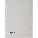 Répertoire Biella, pour DIN A4, 6 parties, numérique 1-6, onglets numérotés, perforation universelle, impression index, L 297 x l 225 mm, polypropylène, gris