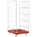 Rolcontainer, 2-zijdig, kunststof vloerplaat, 724 x 815 x 1660 mm, rood (RAL 3000)