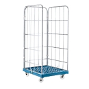 Rolcontainer, 3-zijdig, kunststof vloerplaat, B 724 x D 815 x H 1640 mm, blauw (RAL 5012)
